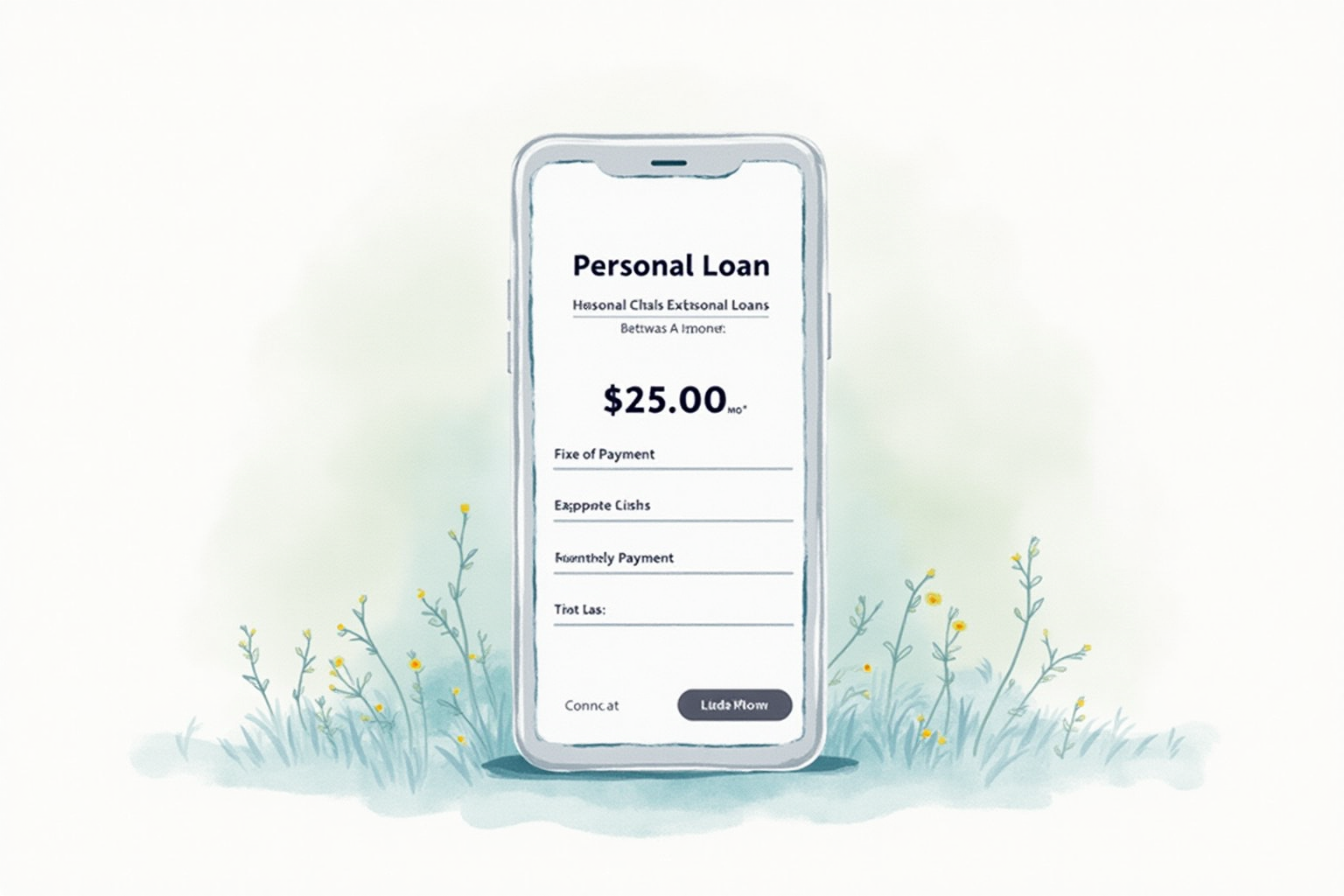 Personal loan application form on smartphone with fixed monthly payment amount