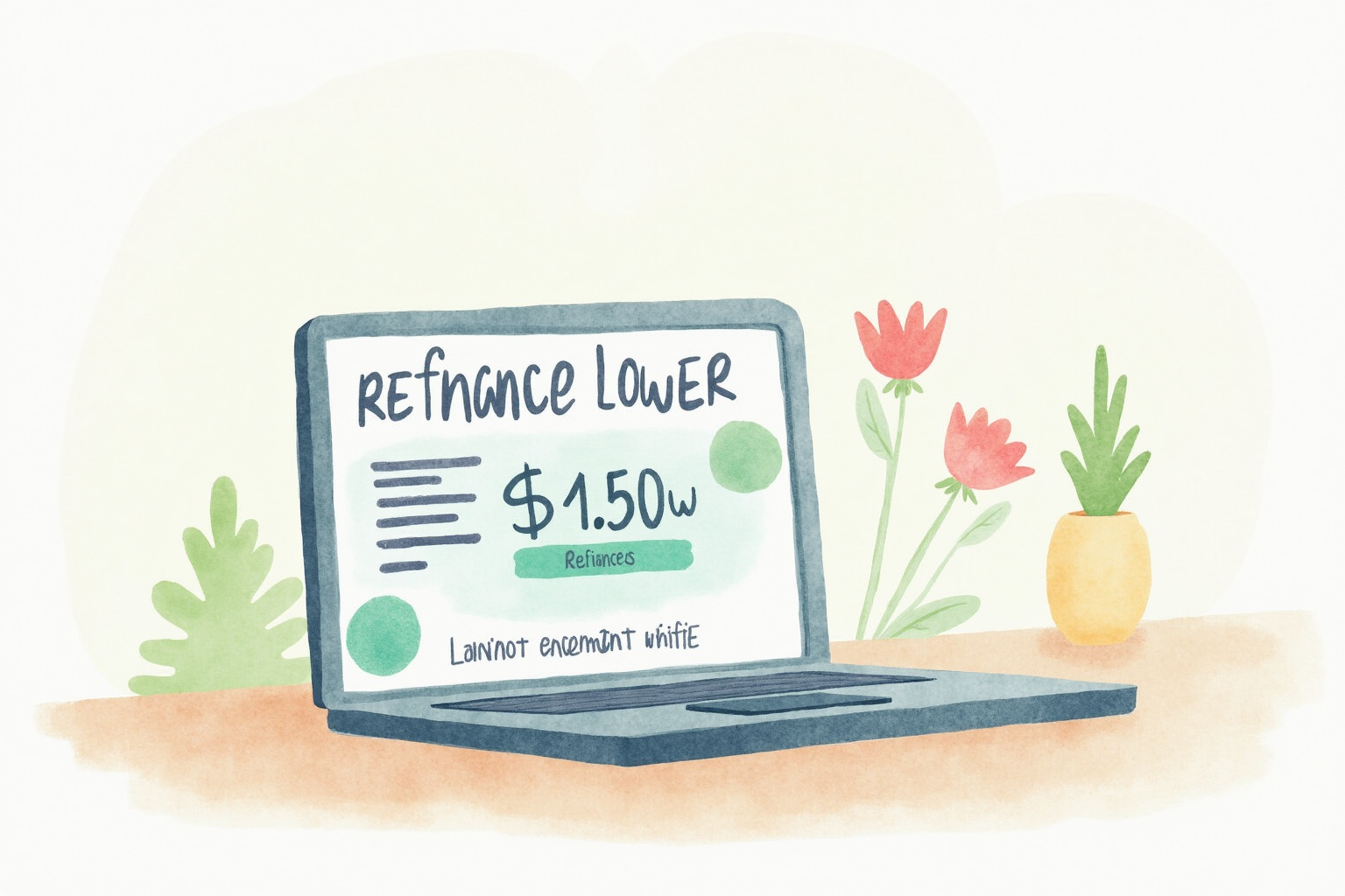 Loan refinance application on laptop showing lower interest rate offer