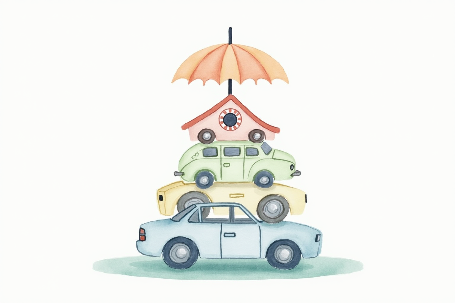 Multiple insurance coverages stacked auto home umbrella with shield