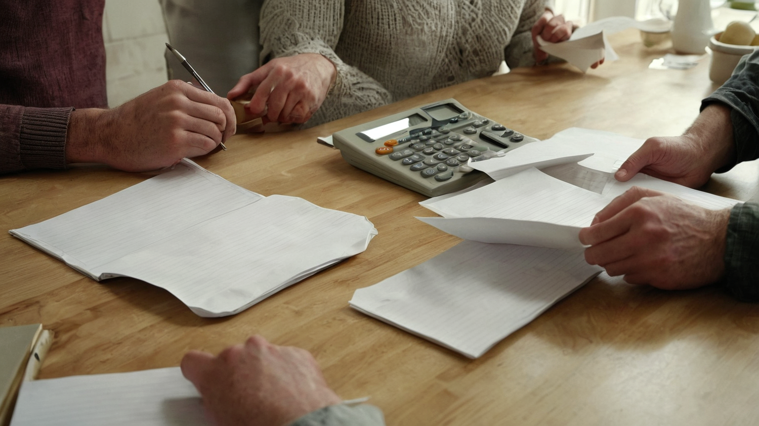 Household reviewing pay documents